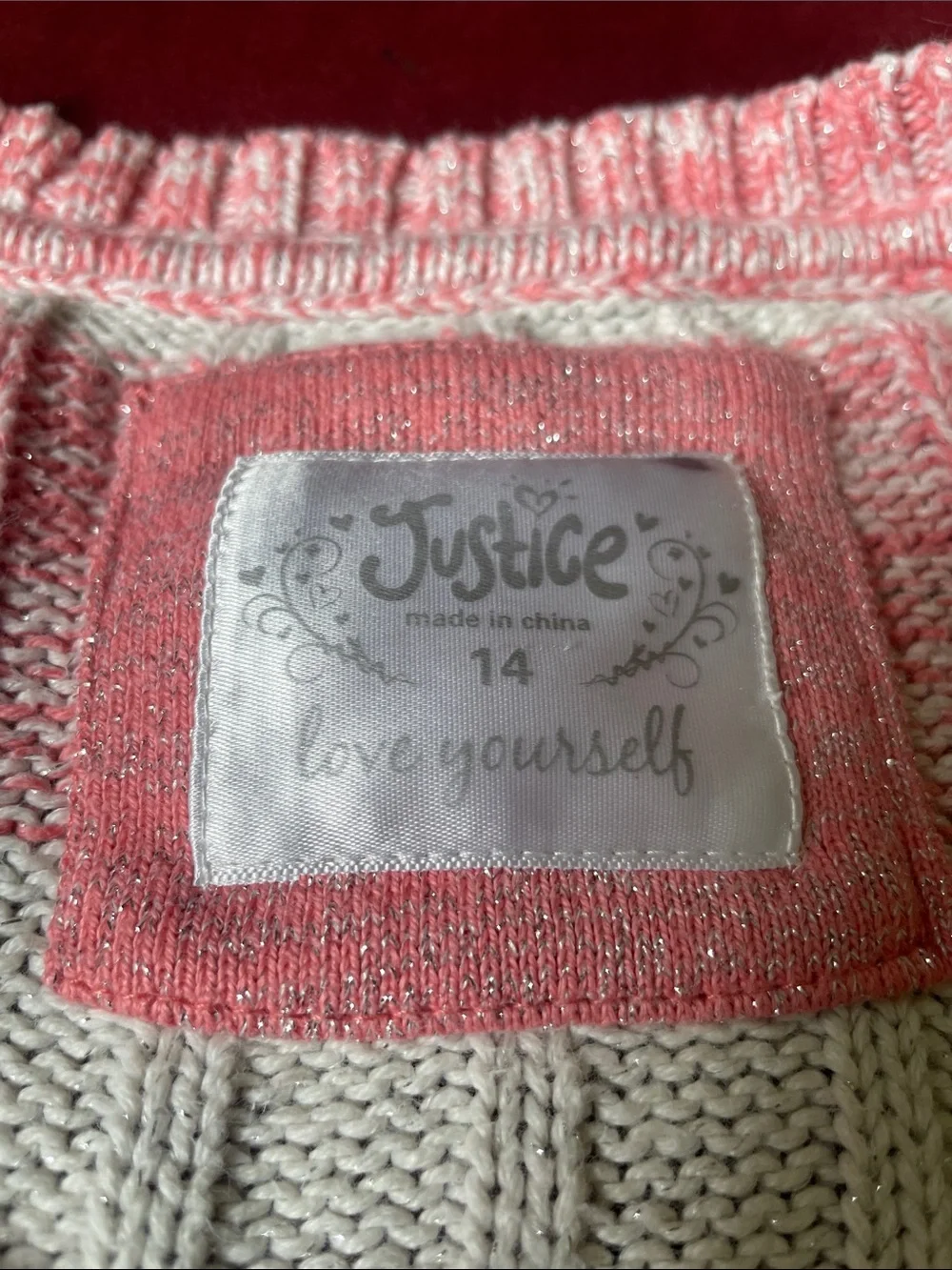 Justice Pink & White Striped V-Neck Ribbed Sweater